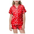 thumbnail image 1 of 2DXuixsh 2 Pcs Ensembles de Pyjama pour Filles Été Manches Courtes Pyjamas pour Enfants Tenue de Nuit Lisse Mignon Imprimé Col à Revers Shorts Ensemble de Pyjama pour Enfants 2 Pcs Rouge Taille 130, 1 of 5