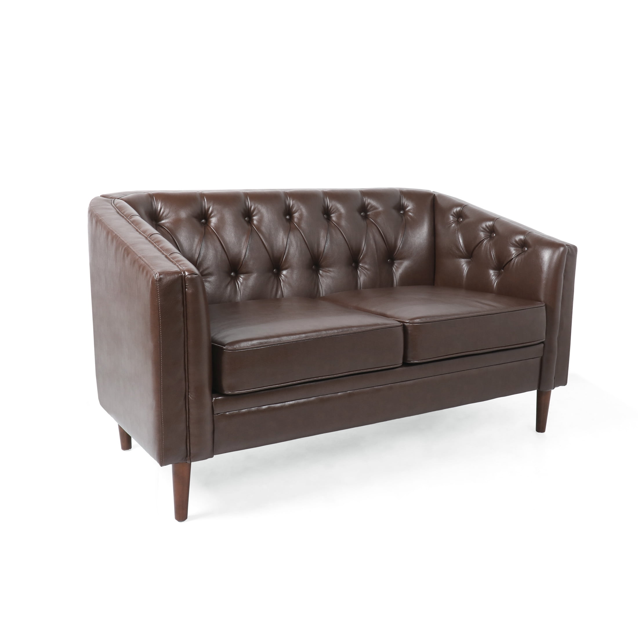 Noble House Brookover Contemporary Faux Leather Tufted Loveseat, Dark Brown and Espresso