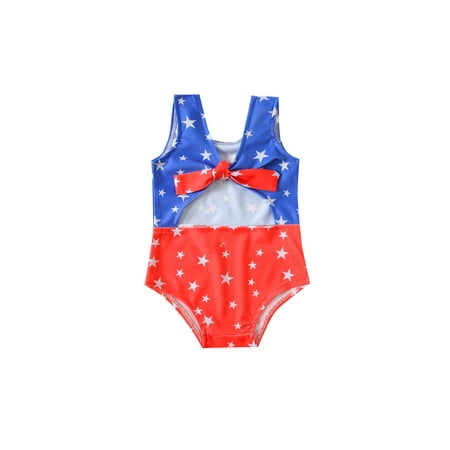 

Eyicmarn Kid Girl Swimming Romper Cartoon Star Print Independent Day Summer Beach Shorts Bodysuit Swimsuit
