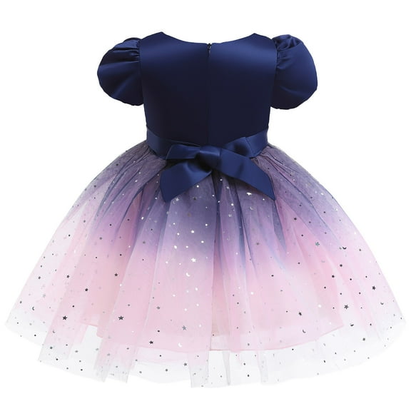 Aayomet Flower Girl Dresses Child Girls Short Sleeve Pageant Dress Birthday Party Kids Paillette Tulle Gown Princess,Blue 9-10 Years