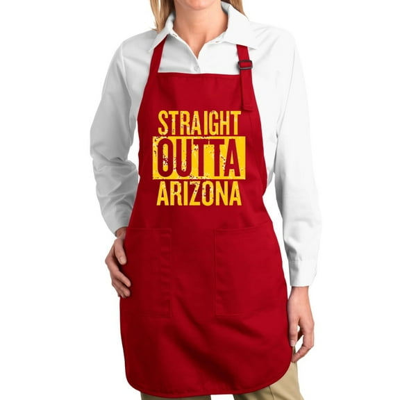 Wild Bobby Straight Outta Arizona Kitchen BBQ Grilling Cooking Graphic Apron with Pockets, Red, One Size