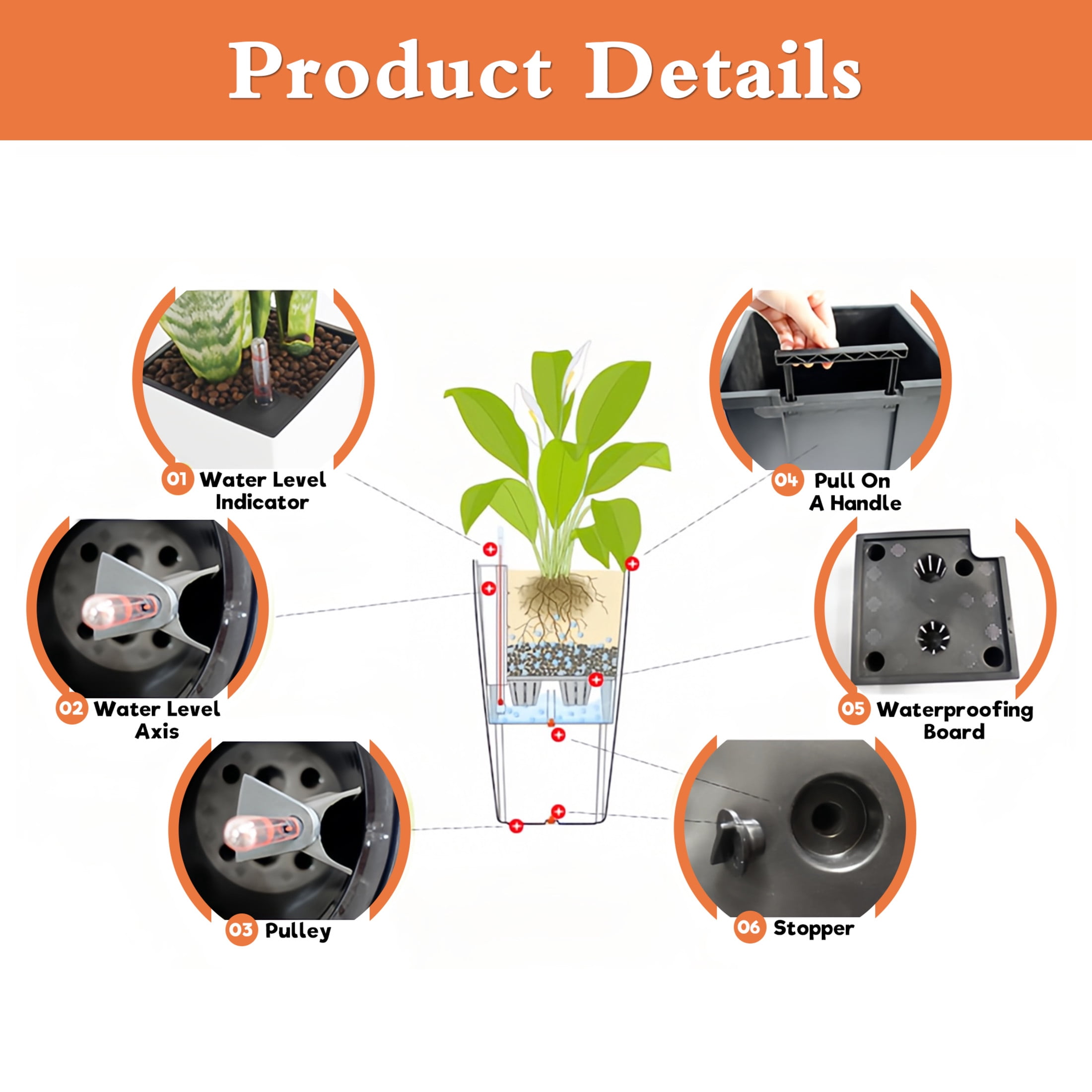 Noble House 2 Pack 22.61" Tall Square Self-Watering Planters, Faux Rattan Indoor Outdoor Flower Pots, White