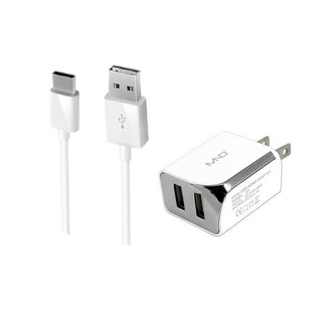 2-in-1 Chargers for Oppo Reno6 5G,A95, Oppo A54s, A56, K9s, A55, F19s, K9 Pro, Reno6 Pro 5G (Snapdragon), Reno6, Reno6 Z, A16 (White) - 2.1Ah Travel Charger Adapter (Dual Port) + USB Charging Cable