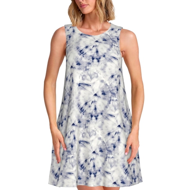 Disketp Indigo Tie Dye para Vestido sin Mangas para Mujeres, Vestidos de Verano para Mujeres, Casual y Holgado para la Playa
