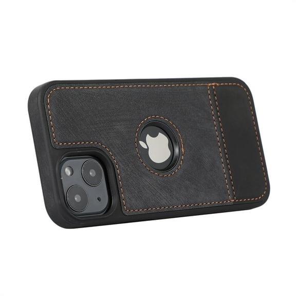 Allytech Slim Back Cover for Apple iPhone 13, Vintage PU Leather Anti-Sctratch Bumper Shockproof Protective Phone Case for iPhone 13 - Black