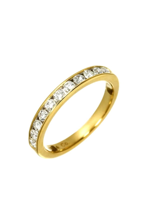 Pre-Owned Tiffany & Co. Channel Setting Ring, 3mm Wide, Half Diamond, 18K Yellow Gold 750.