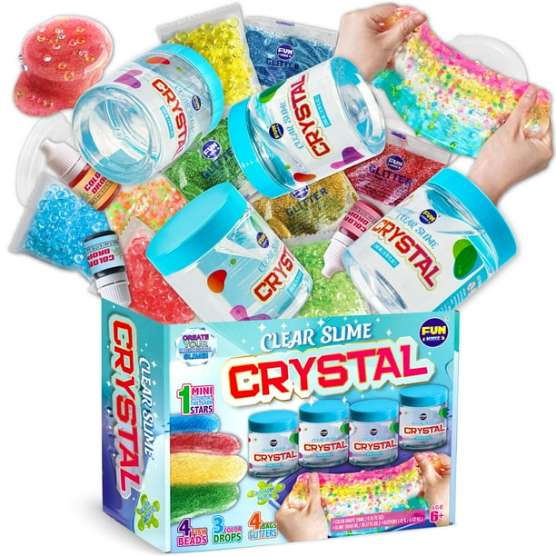 Slime FUN KIDZ Glassy Clear 1040 ml, paquete de 4 para niños de 6 a 12 años