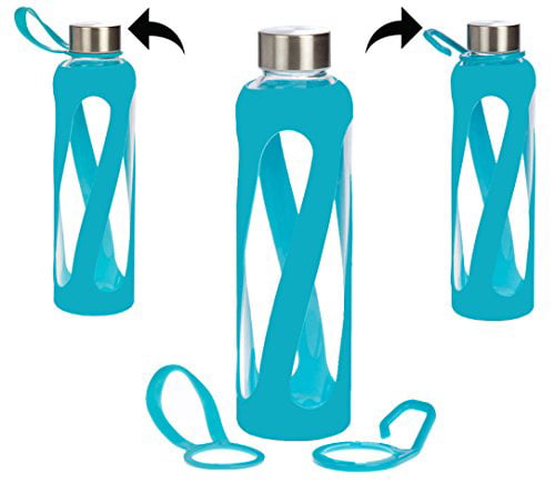 BPA FREE  GLASS WATER BOTTLE  SOFT SILICONE SLEEVE  18 0Z 