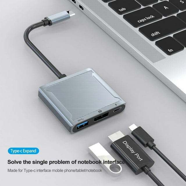 3 en 1 DP Hub Converter 100W PD 480Mbps Velocidad 4K para Apple Macbook/Huawei/Xiaomi
