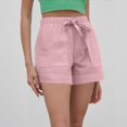 thumbnail image 6 of Linen Shorts for Women 2025 Clearance Plus Size Shorts Pull on Lightweight Summer Shorts Loose Elastic Waist Drawstring Lounge Casual Comfy Shorts Trendy Vacation Beach Shorts With Pockets 4" Inseam, 6 of 8