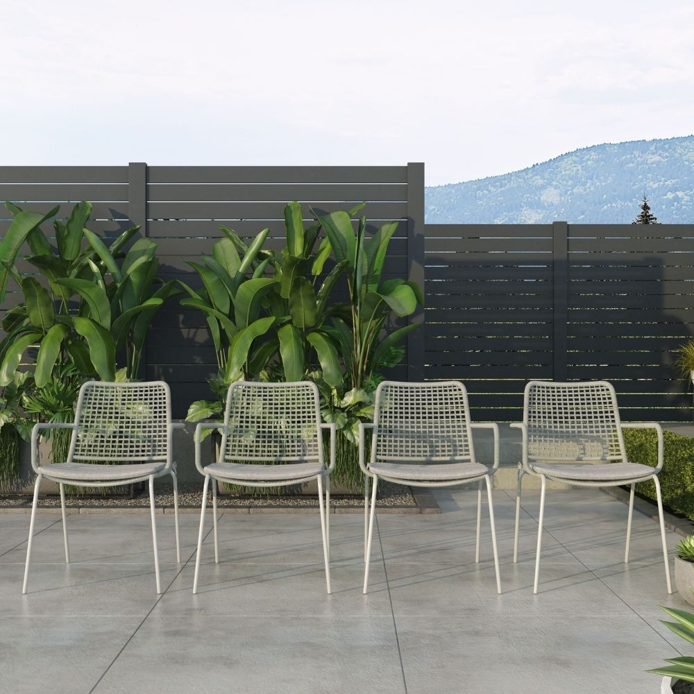 Amazonia Vierzon 7-Piece Patio Rectangular Dining Table Set | Wicker Table | Ideal for Outdoors and Indoors, Grey Cushions