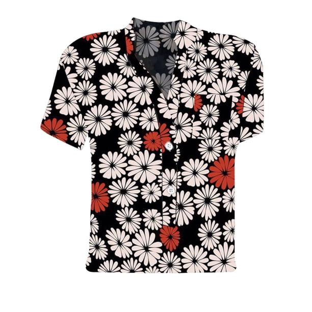 Gibobby Camisas mexicanas con cuello en V para mujer Camiseta suelta informal con cuello en V para mujer, blusa manga corta con estampado(B,CH)