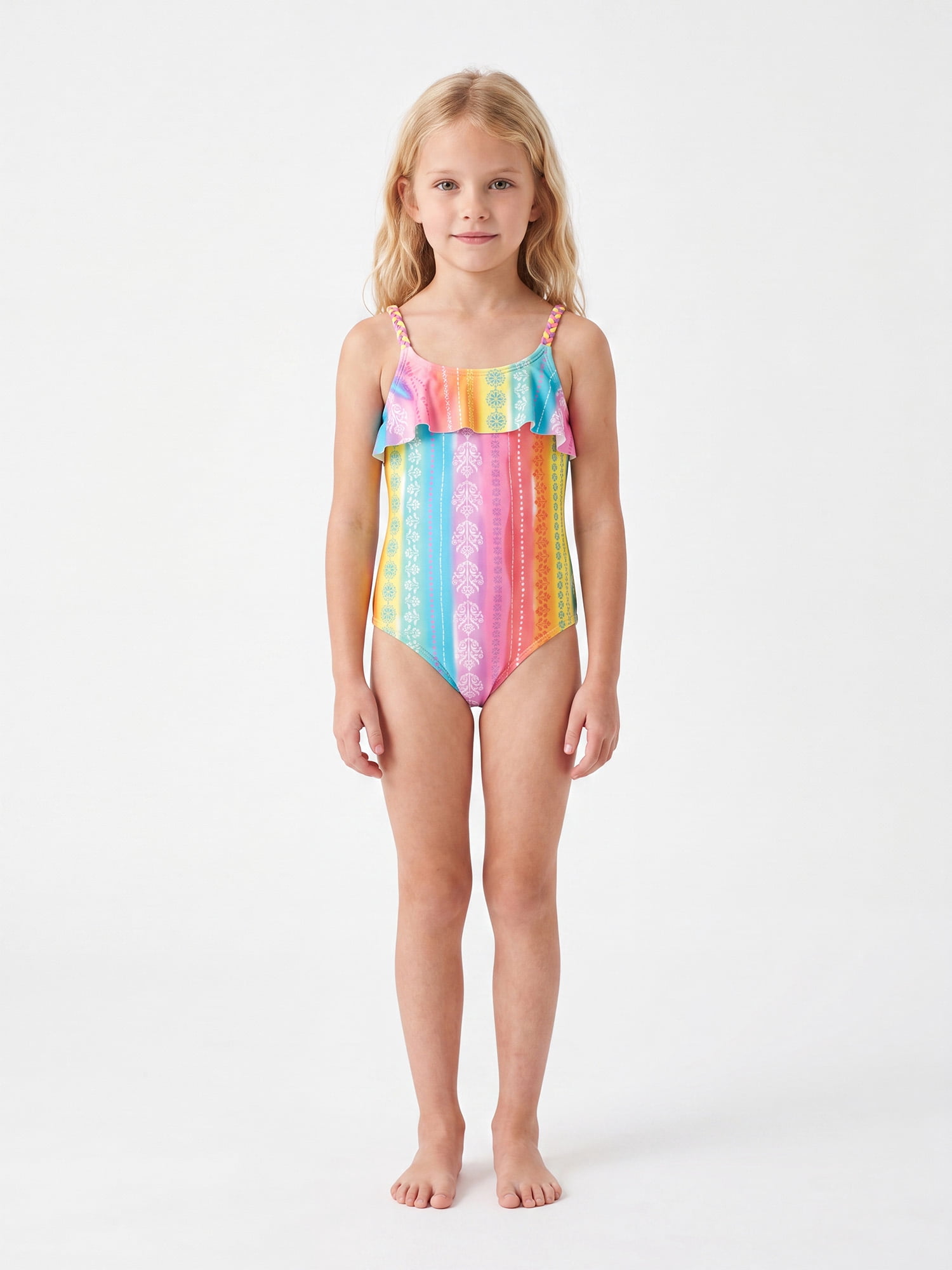 Ocean Gear Girls One Piece Ruffle Stripe Swim Suit, Sizes 4-18