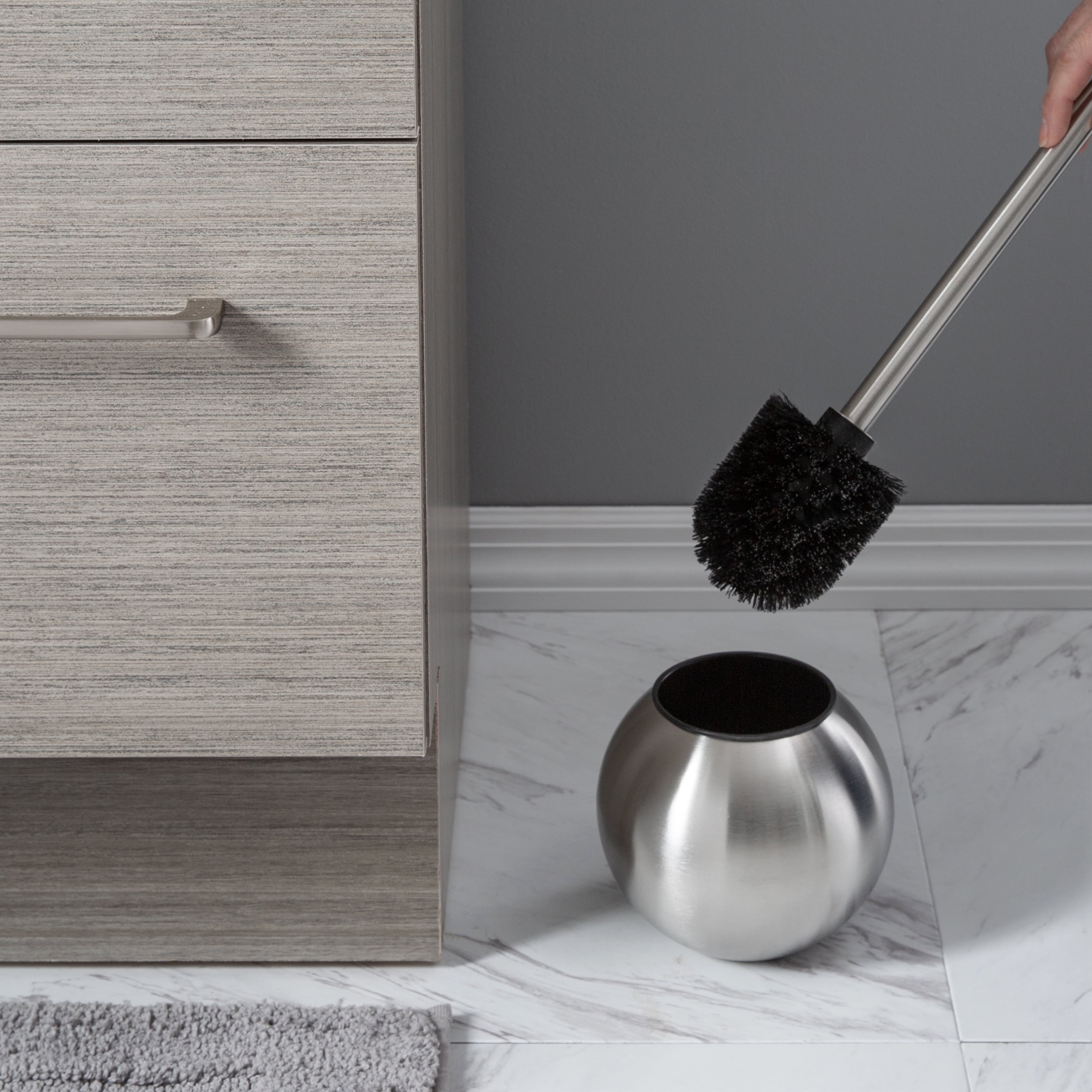 Bath Bliss 2 Pack Globe Design Toilet Brush and Holder in Stainless Steel