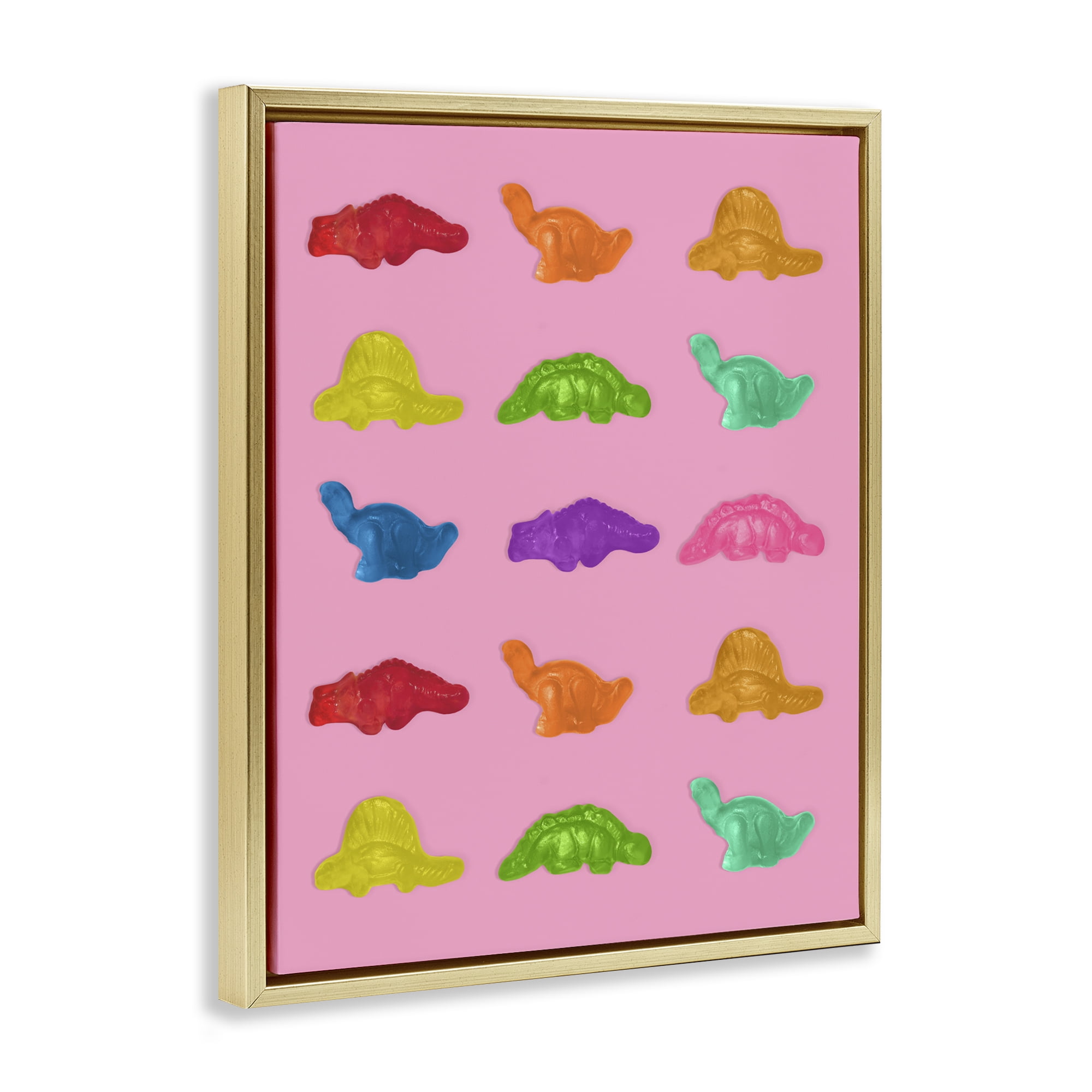 Stupell Industries Dinosaur Candies on Pink Gold Framed Floater Canvas Wall Art, design by LISH Creative