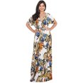 thumbnail image 1 of KOH KOH Long Summer V-Neck Floral Print Kimono Short Sleeves Vintage Hawaiian Casual Cocktail Sundress Sun Gown Maxi Dress For Women Off White X-Large US 14-16 DAN001_A040, 1 of 6