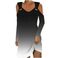 thumbnail image 2 of COSFO Black Womens Dress Gradient V-Neck Long Sleeve Casual Mini Dress A-Line Dress, 2 of 5