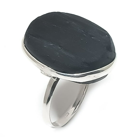 Natural Black Tourmaline Gemstone 925 Sterling Silver Jewelry Ring Size 6.5
