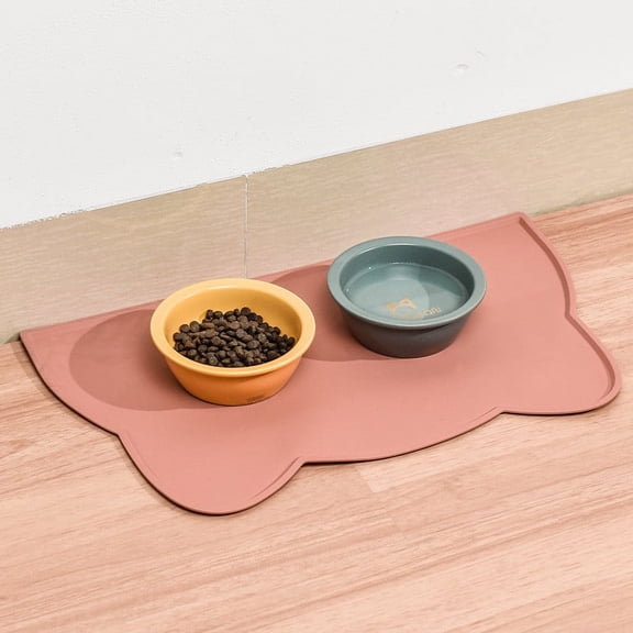 Anti-overflow Cat Food Mat, Silicone Pet Feeding Mat for Floor Non-Slip Waterproof Dog Water Bowl Tray Cushion(9.5"*17.3",Pink)