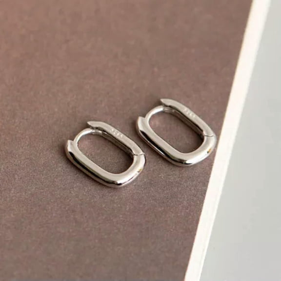 QQTDFG Simple Sterling Silver 925 Oval Huggie Hoop Earrings Women A1242-Silver