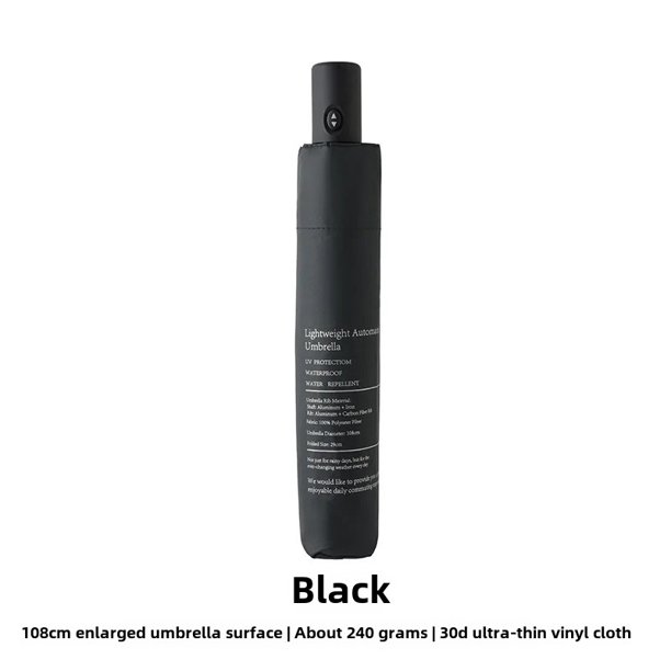 Paraguas automático ultraligero grande de 108cm, sombrilla con pegamento negro Simple, protección solar y lluvia UPF50 + de dos usos