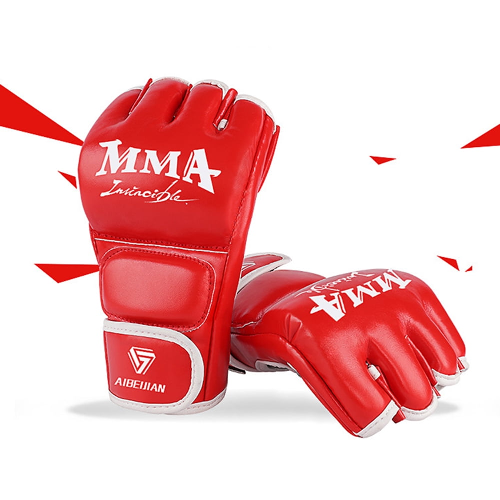 BLEEUS Half Finger Boxing Gloves Wearable Pu Breathable Sports Equipment Fitness Supplies (Red L)