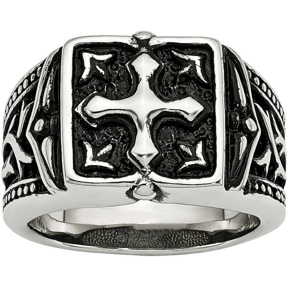 Stainless Steel Antiqued Cross Ring