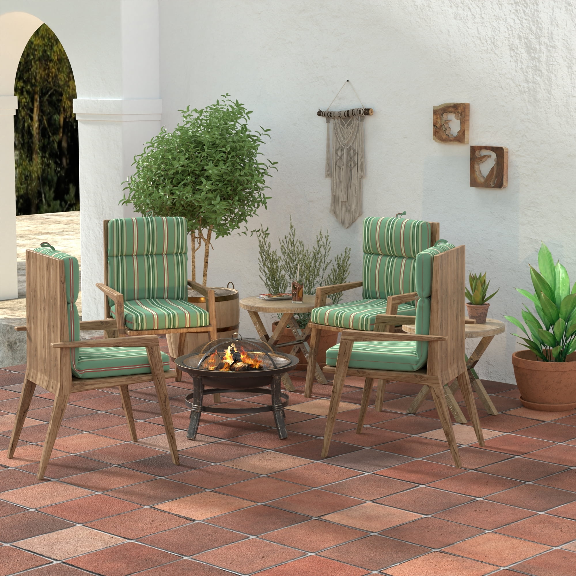 Jordan Manufacturing 43" x 21" Juanita Almond Green Stripe Rectangular Outdoor Chair Cushion with Ties and Hanger Loop