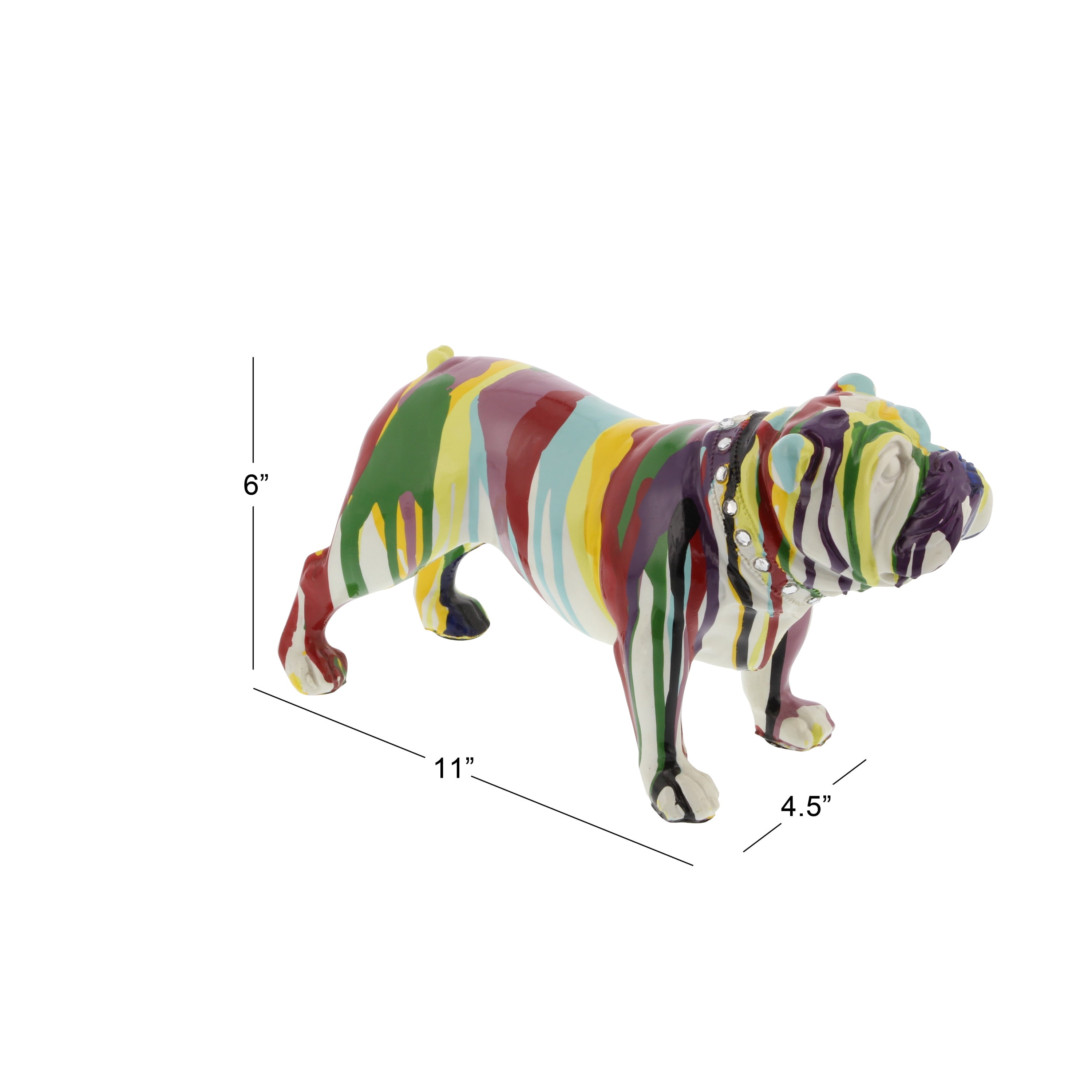 11" x 6" Multi Colored Polystone Graffiti Bulldog Sculpture, by DecMode