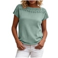 thumbnail image 2 of ClodeEU Women's Crewneck Short Sleeve Top with Cutout ,Casual Solid Color Summer Blouse Green,Women's Plus M, 2 of 7