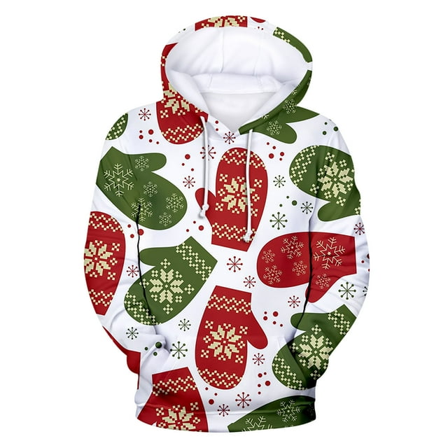 Men's Fashion Casual Christmas Sweater Fleece Digital Printing Hooded Sweatershirt