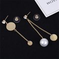thumbnail image 3 of Pendientes largos asimétricos de aleación de perlas de imitación elegantes de mujer con aguja de plata S925, 3 of 7