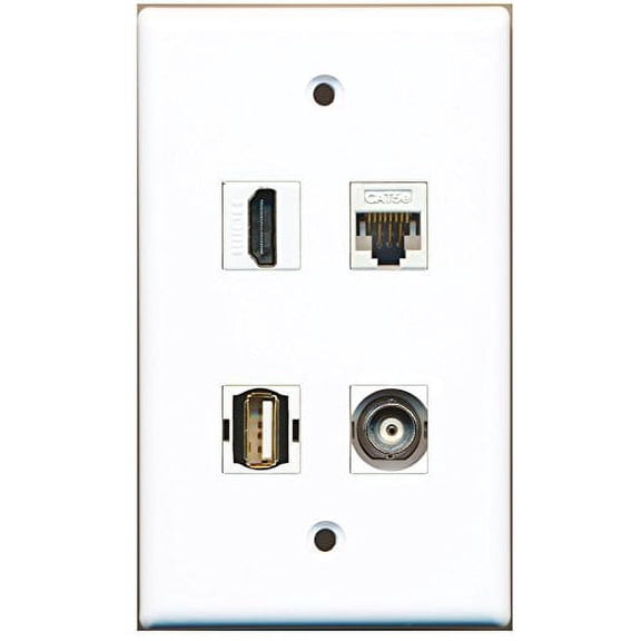 RiteAV - 1 Port HDMI 1 Port USB A-A 1 Port BNC 1 Port Cat5e Ethernet White Wall Plate