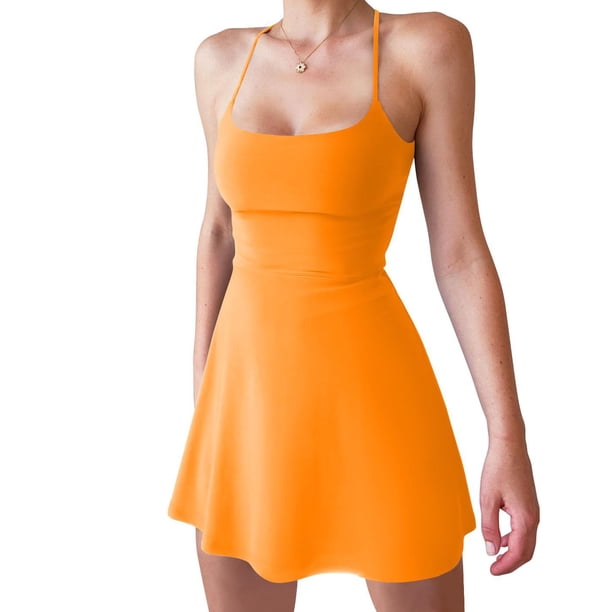 TaTaai Women's Casual Mini Dress Sleeveless Solid Color Slip Dress with Adjustable Hem Spaghetti Strap Backless Summer Ruffle Gift