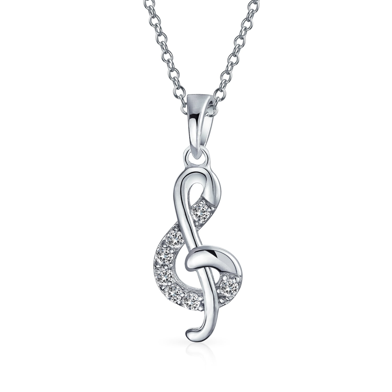FB Jewels Solid 925 Sterling Silver Treble Clef And Cubic Zirconia CZ Charm