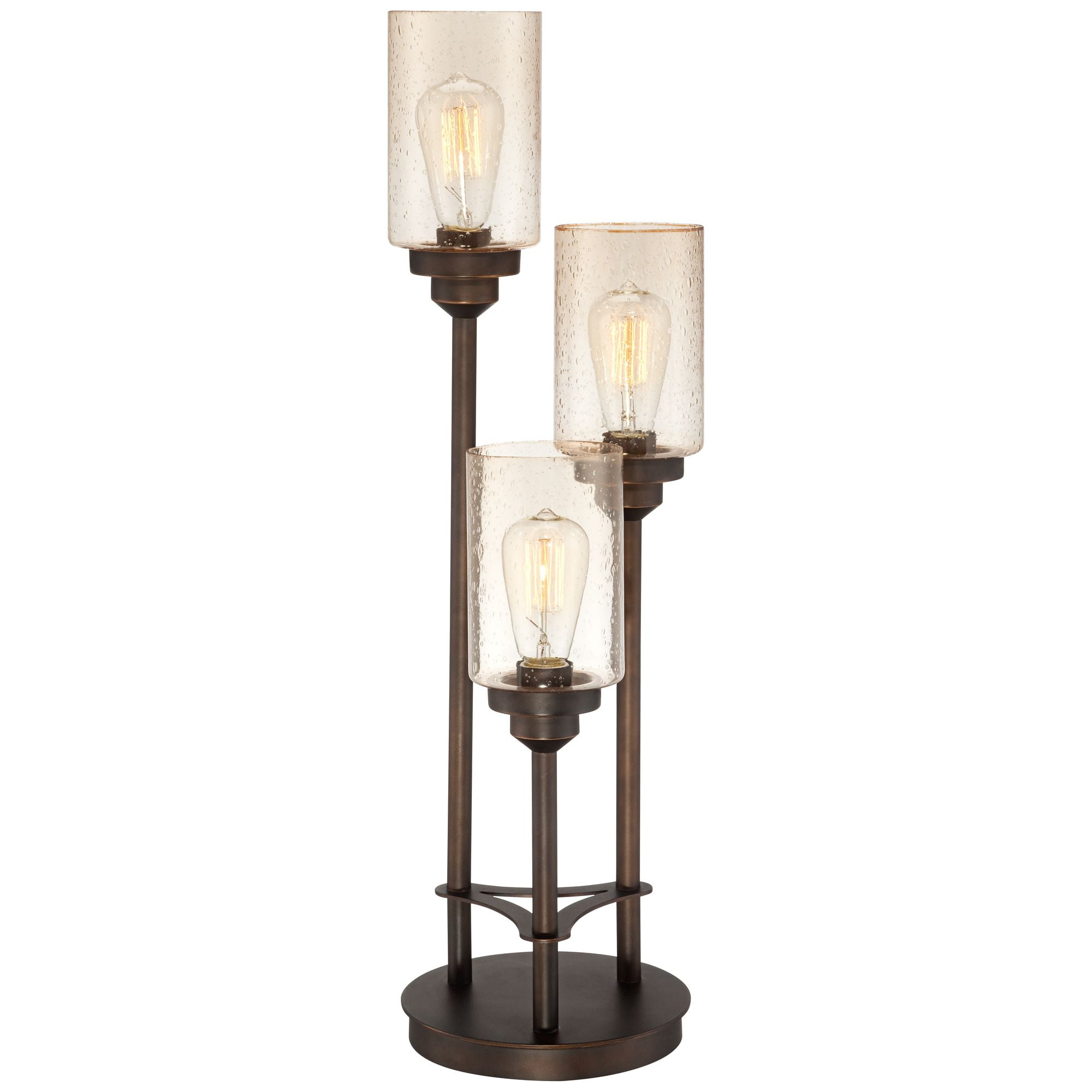 Franklin Iron Works Libby Rustic Farmhouse Table Lamp 30" Tall Bronze Metal LED Amber Seeded Glass Shade for Bedroom Living Room Bedside Nightstand