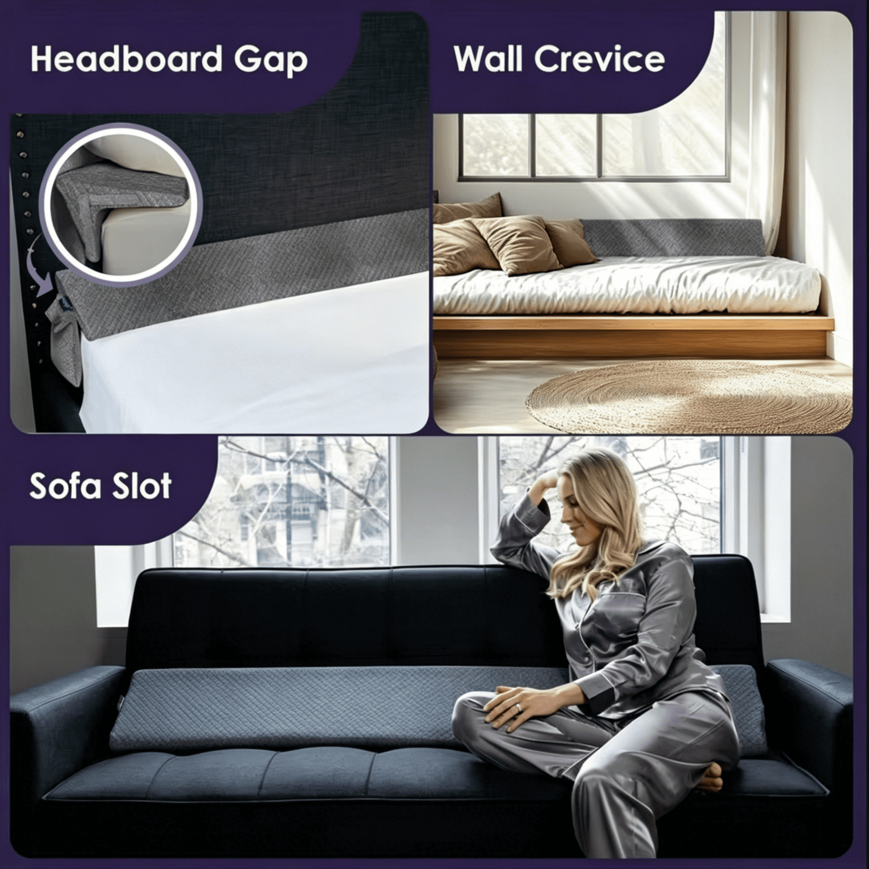 Oaskys V-Shaped Bed Wedge Pillow, Comfortable Memory Foam Headboard Wall & Sofa Gap Cushion, Prevent Neck Cramps, Ideal Choice for Sleep and Reading