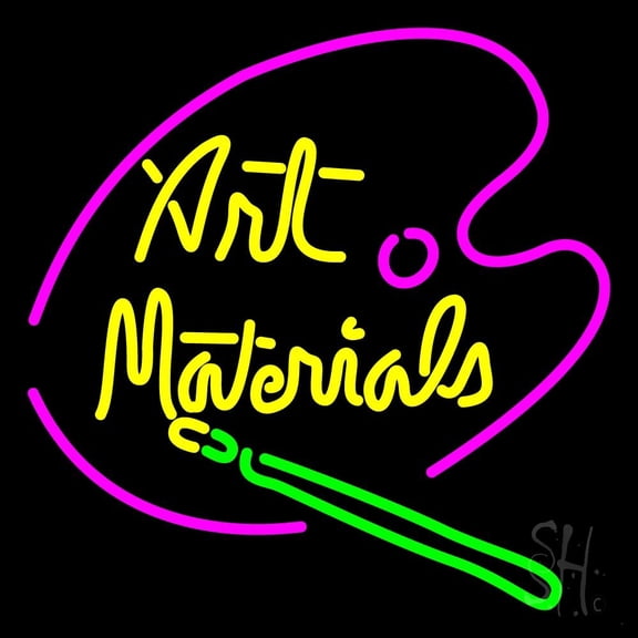 Art Materials LED Neon Sign 16 x 16 - inches, Black Square Cut Acrylic Backing, with Dimmer - Bright and Premium built indoor LED Neon Sign for art gallery, and exhibition.