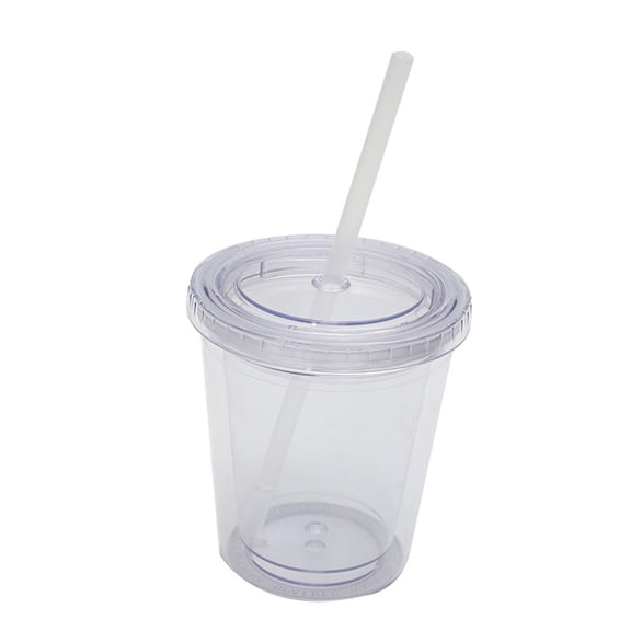 Homelife 1 Set 12OZ/350ml Straw Cup Double-layer Reusable with Lid Travel Clear Ice Coffee Mug Office Supplies