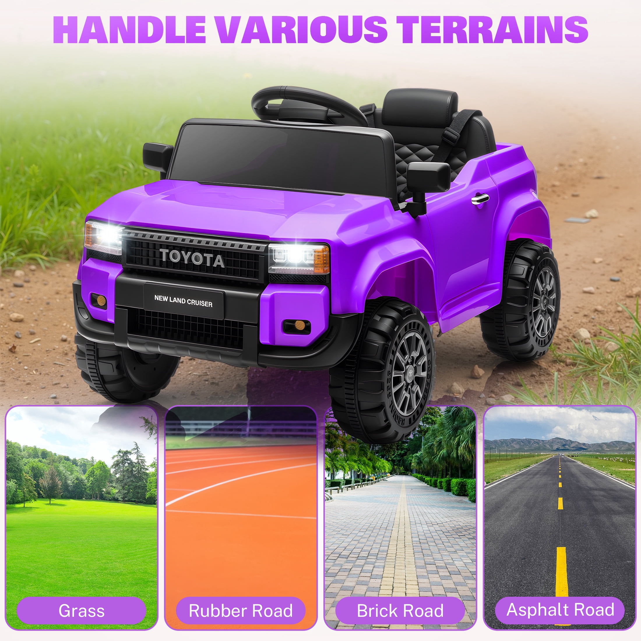 12V Ride on Cars with Remote Control, Licensed Toyota LC250 2024 Ride on Toys Vehicle with Bluetooth, Music, AUX/USB Port, Powered Kids Electric Car for Toddlers Boys Girls Ages 3-5 Gift, Purple