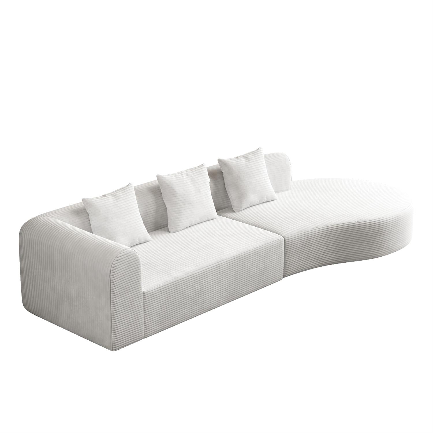 Demi Bonn 123"x37" Deep Modular Cloud Sofa, 4-Person Corduroy Sectional for Living Room, Comfortable Seat or Lie Down, No Assembly Needed, White