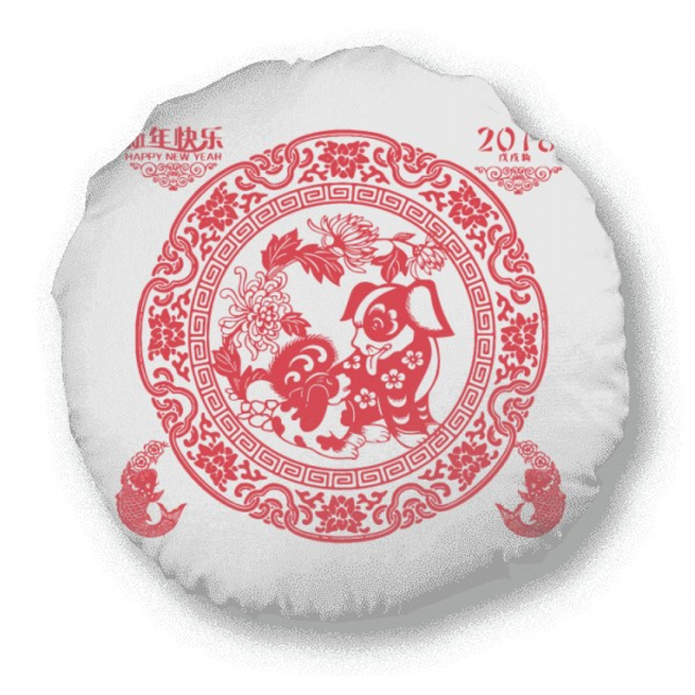 Paper Cutting Chinese New Year Dog Round Throw Pillow Home Decoration Cushion