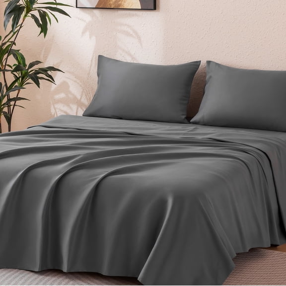Sonive Sheet Set Queen Size Gray, 4 Pieces 140 GSM Brushed Elastic Fitted Soft & Cozy Bed Sheets Set with Deep Pocket