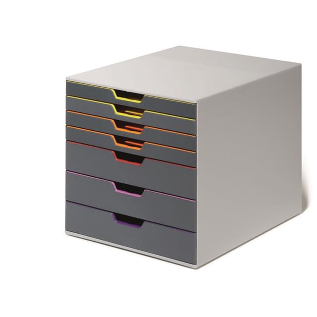 Durables Produits de Bureau 760727 Varicolor Boîte de Rangement de Bureau à 7 Tiroirs, Gris et Multicolore