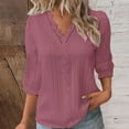thumbnail image 2 of QATAINLAV Women's Elegant Lace V Neck Solid Tops Casual Loose Fit 3/4 Sleeve Shirts 2025 Dressy Ribbed Pullover Blouses Going Out Outfits Pink L Ofertas Flash Del Dia, 2 of 5