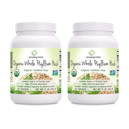 Amazing India USDA Certified Organic Whole Psyllium Husk Powder 16oz