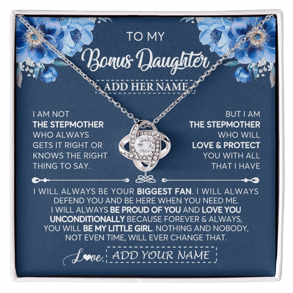 Bonus Daughter Proud Of You Necklace, White Love Knot Necklace