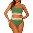 thumbnail image 1 of Conjuntos de bikini de dos piezas de talle alto con canalé para mujer, traje de baño con tirantes ajustables, color verde militar, talla X-Large, 1 of 5