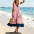 thumbnail image 4 of Oksale Flowy Dresses for Women Trendy Denim Print Deep V Neck Tank Dress with Pockets Loose Cozy Midi Vacation Dresses Pink M, 4 of 10