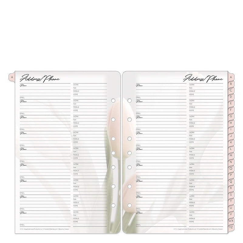 FranklinCovey Classic Blooms Address/Phone Tabs  - Pink/Green